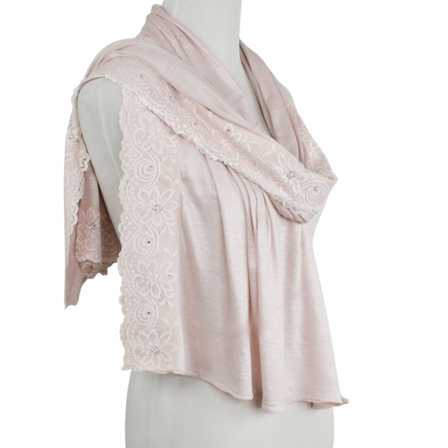 Embellished Lace Bordered Kuwaiti Hijab - Basic Peach-y Neutral Hijab - NEW