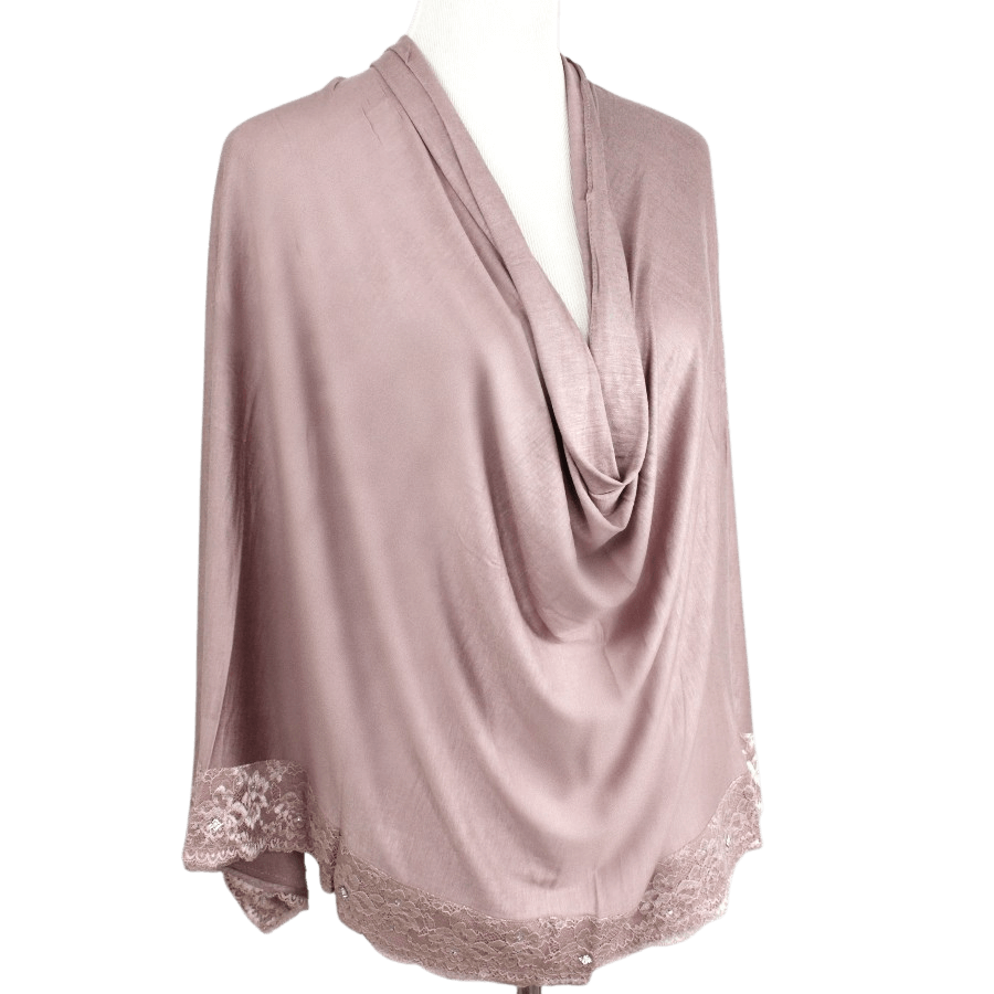 Embellished Lace Bordered Kuwaiti Hijab - Mauv-ish Neutral Hijab - NEW
