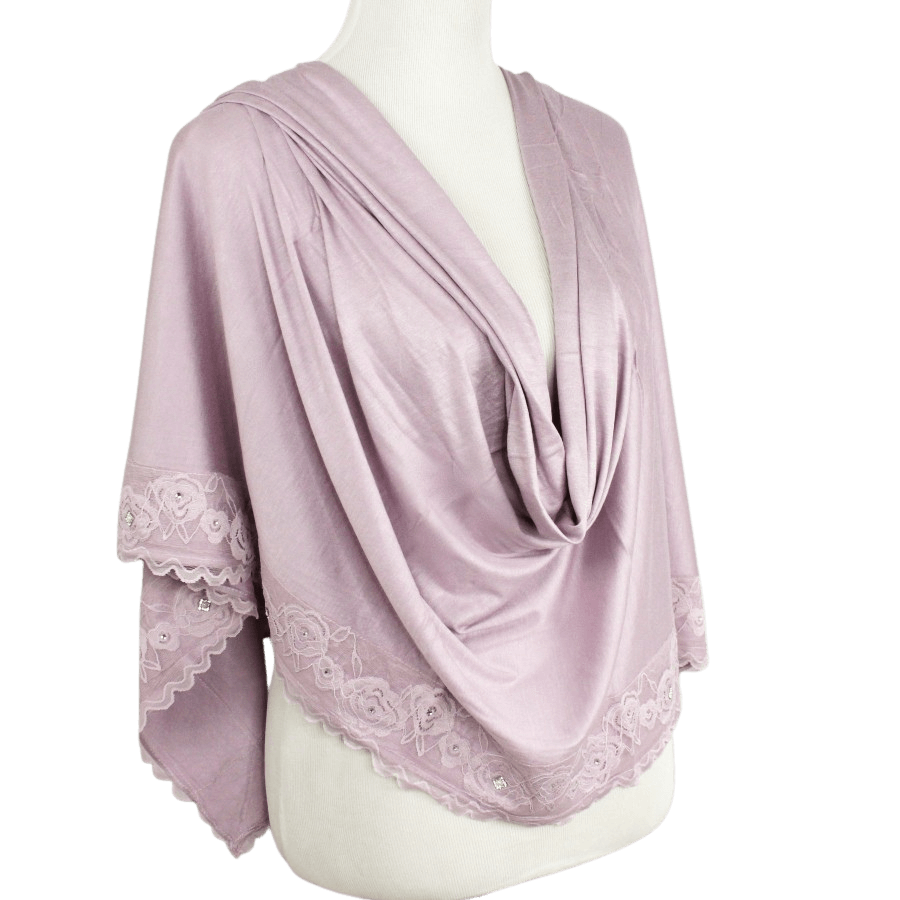 Embellished Lace Bordered Kuwaiti Hijab - Baby Lilac Hijab - NEW