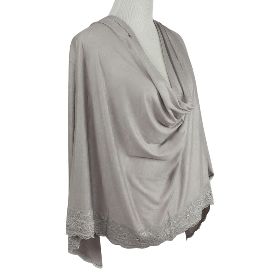 Embellished Lace Bordered Kuwaiti Hijab - Grey-ish Neutral Hijab - NEW