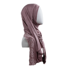 Embellished Lace Bordered Kuwaiti Hijab - Mauv-ish Neutral Hijab - NEW