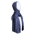 Embellished Lace Bordered Kuwaiti Hijab - Navy Blue Dark Border Hijab - NEW