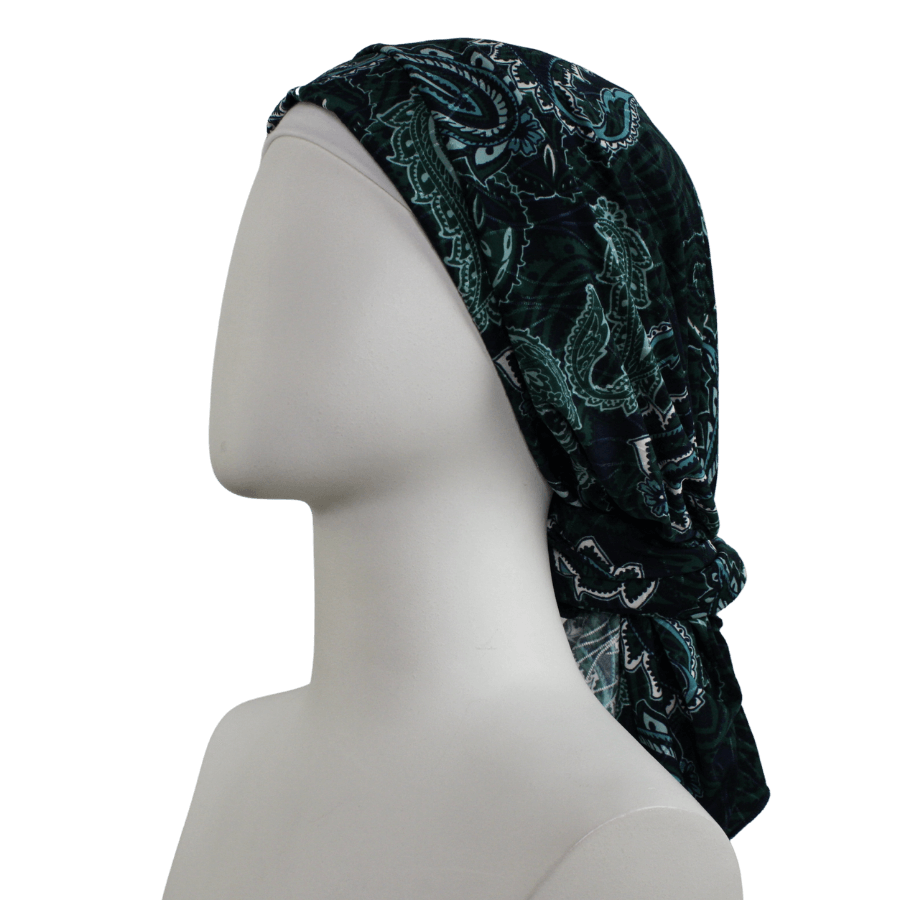 Green Navy Paisley Smooth Patterned Jersey Hijab  - Soft & Cool "Zibde Feel" - NEW