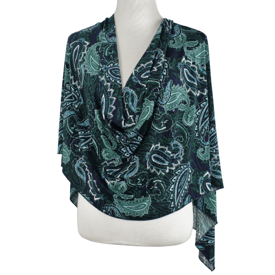 Green Navy Paisley Smooth Patterned Jersey Hijab  - Soft & Cool "Zibde Feel" - NEW