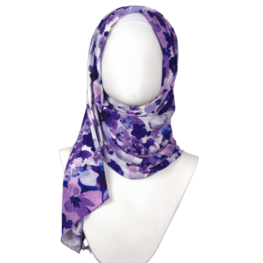 A Breath of Lilac Blossom Patterned Jersey Hijab  - NEW