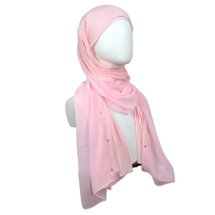 Kuwaiti Double Border Chiffon & Jersey Pink - NEW