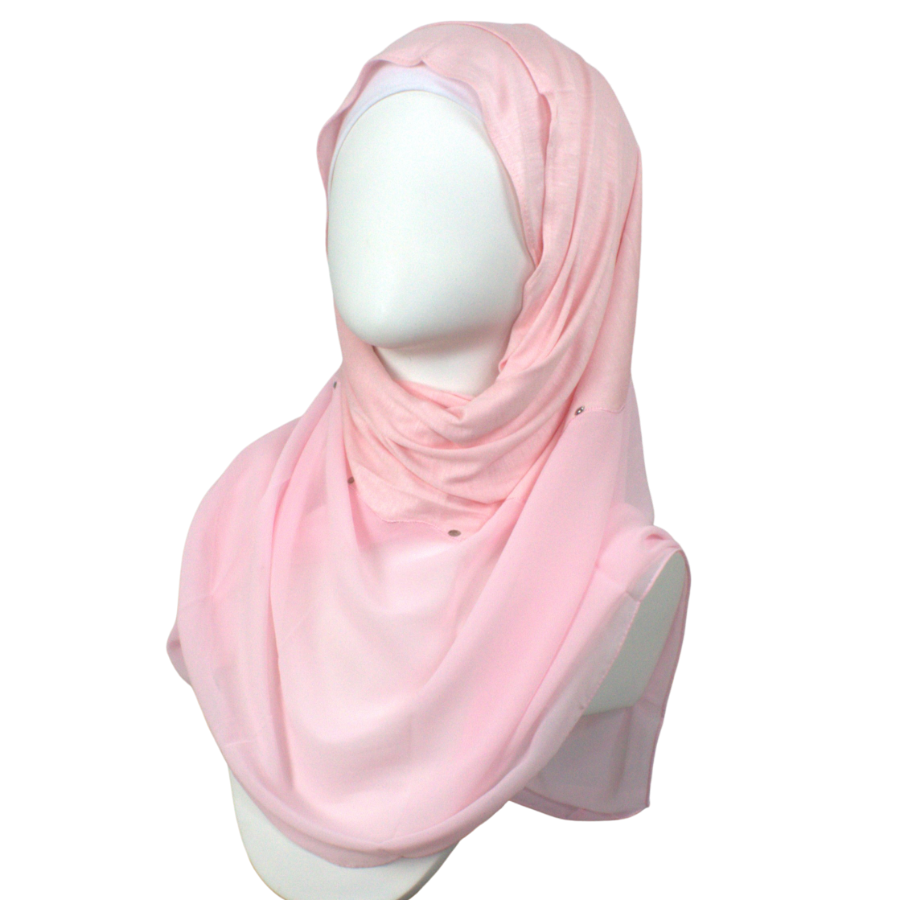 Kuwaiti Double Border Chiffon & Jersey Pink - NEW