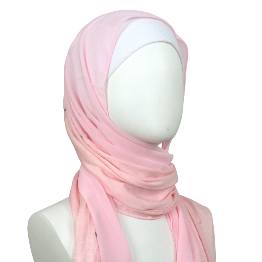 Kuwaiti Double Border Chiffon & Jersey Pink - NEW