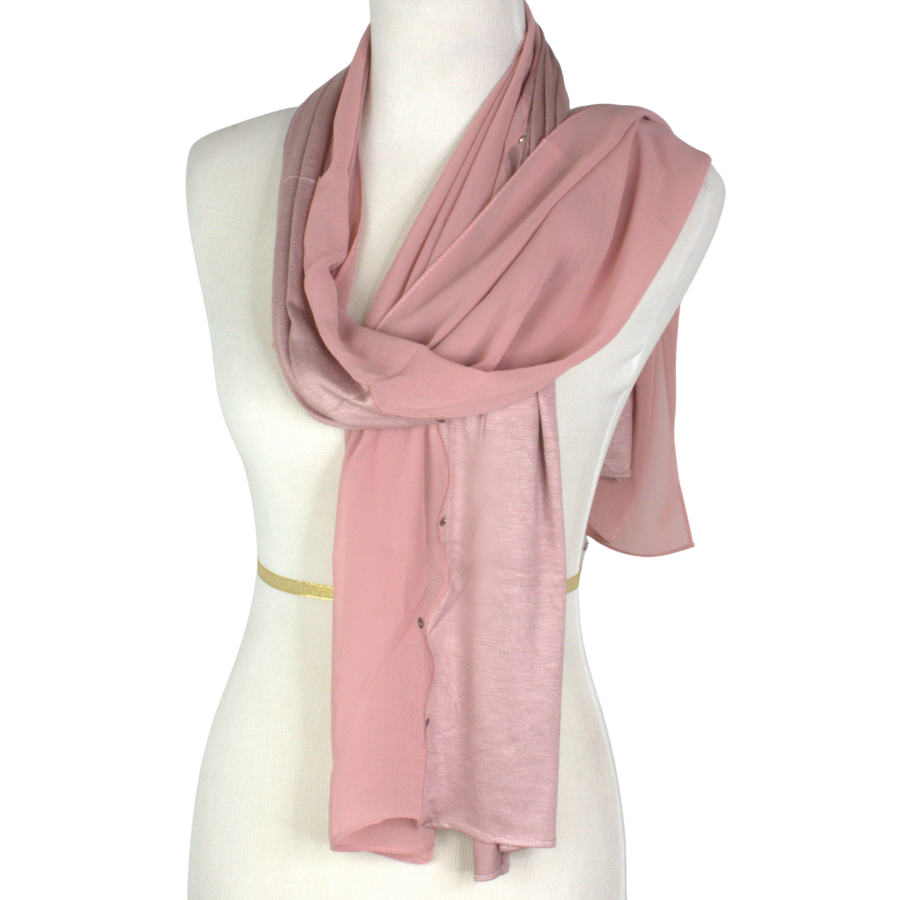 Kuwaiti Double Border Chiffon & Jersey Neutral Mauve - NEW