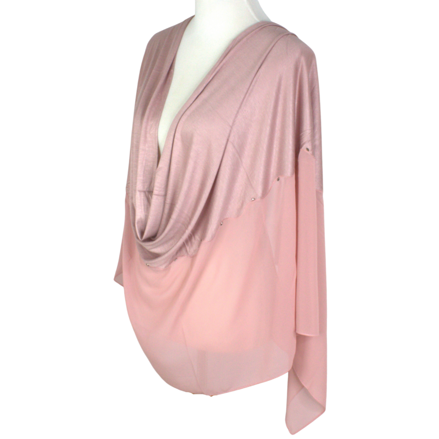 Kuwaiti Double Border Chiffon & Jersey Neutral Mauve - NEW