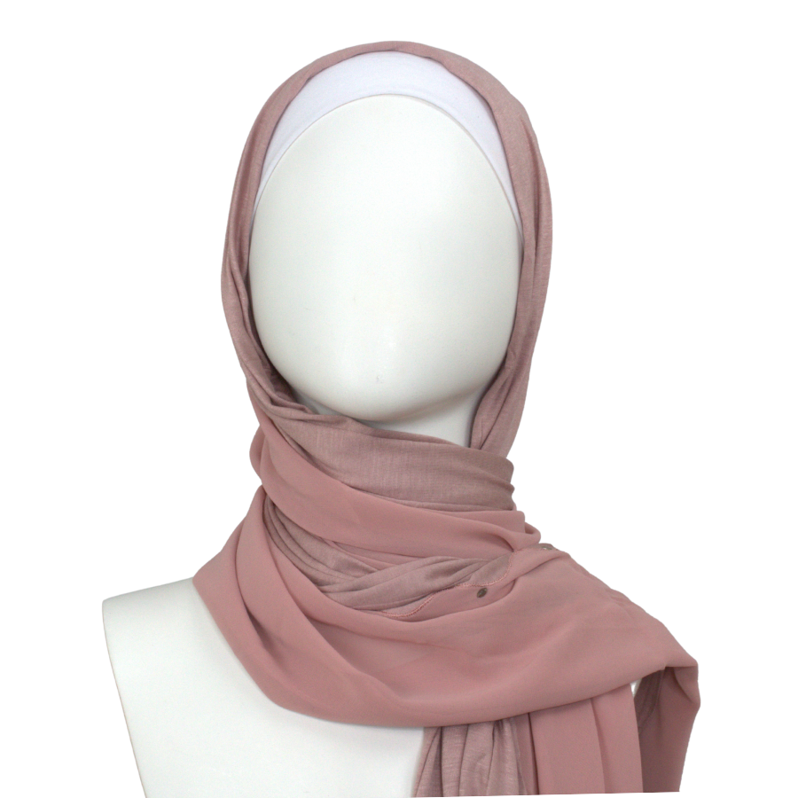 Kuwaiti Double Border Chiffon & Jersey Neutral Mauve - NEW