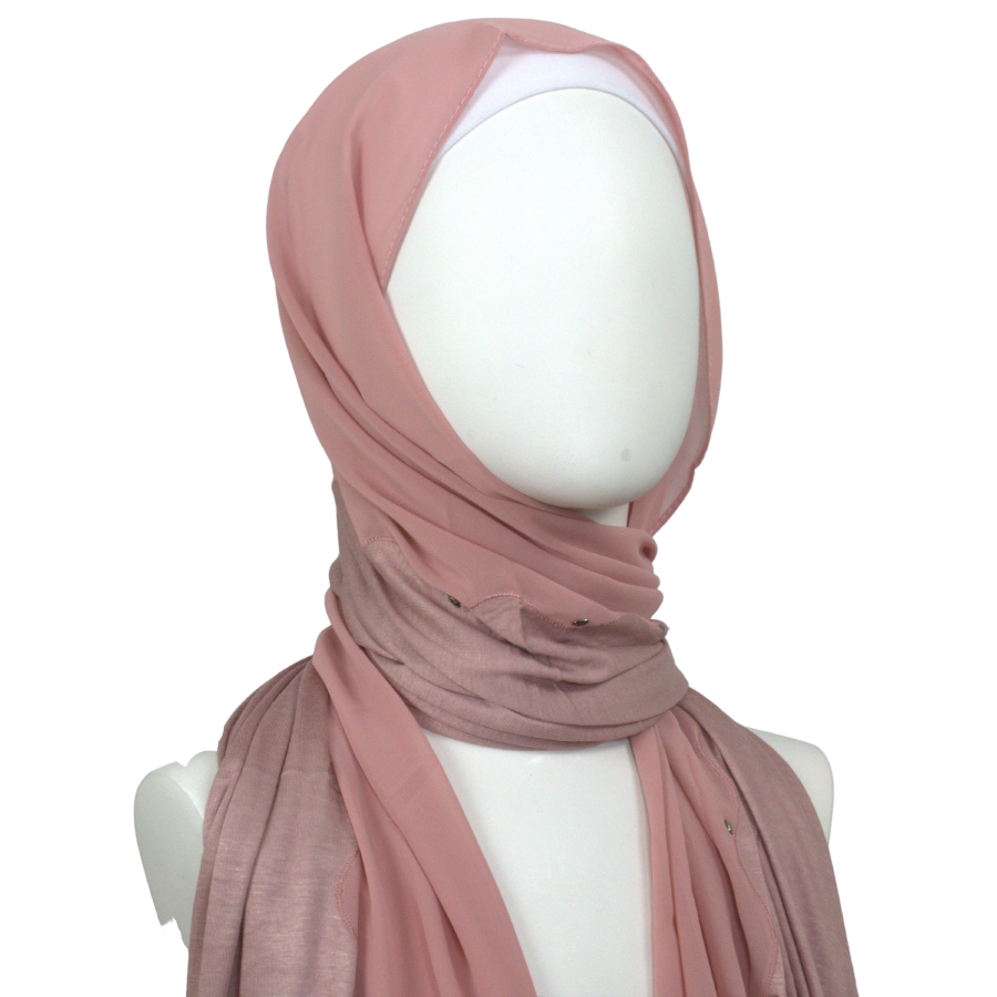 Kuwaiti Double Border Chiffon & Jersey Neutral Mauve - NEW