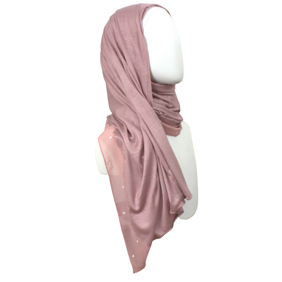 Kuwaiti Jersey Bordered Chiffon - Neutral Mauve - NEW