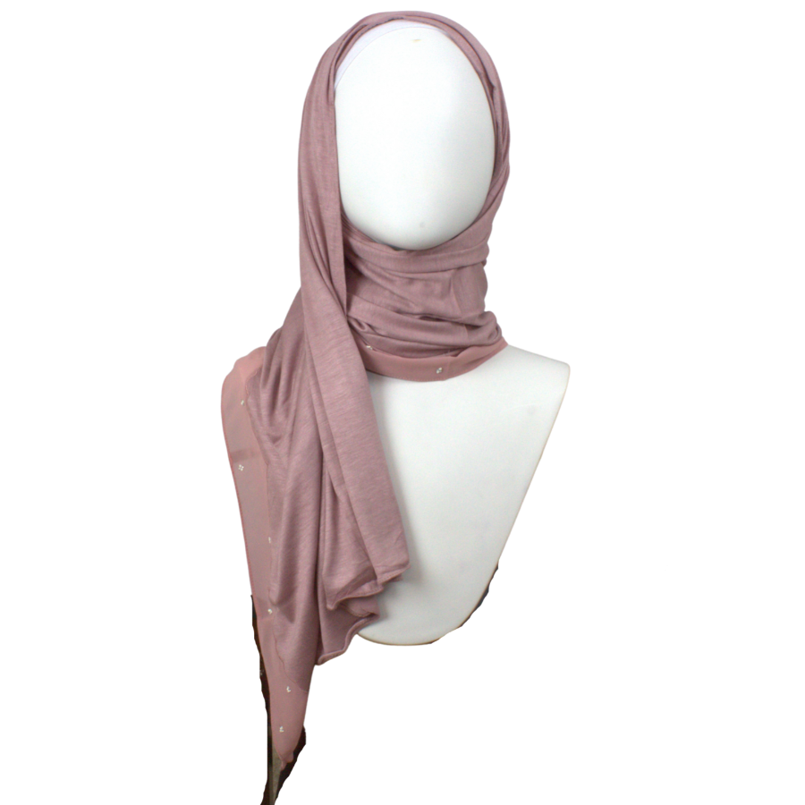 Kuwaiti Jersey Bordered Chiffon - Neutral Mauve - NEW