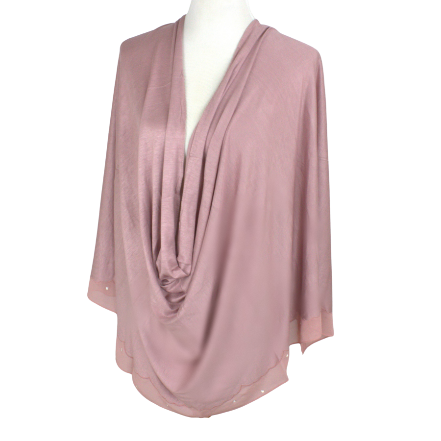 Kuwaiti Jersey Bordered Chiffon - Neutral Mauve - NEW