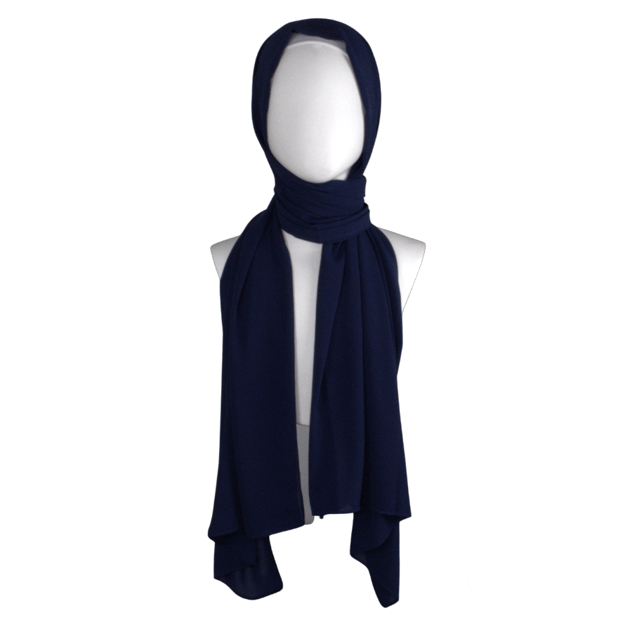 High-end chiffon Navy Blue hijab scarf | Maxi dark blue chiffon hijab | Lina Zibdeh