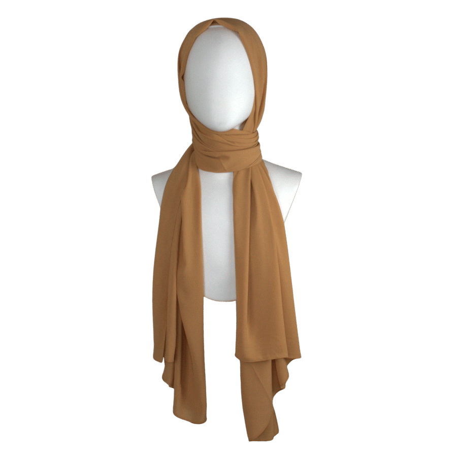 Golden Tan chiffon hijab scarf | Maxi basic deep golden chiffon hijab | Lina Zibdeh