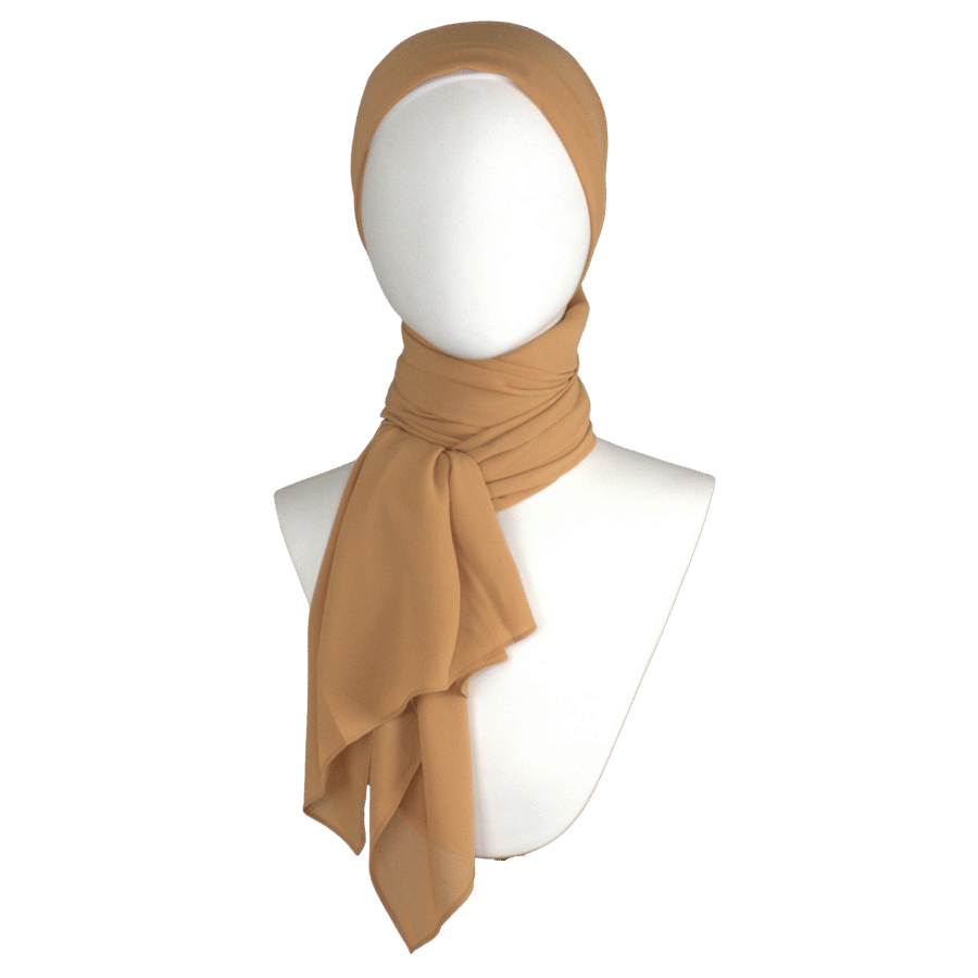 High-end Golden Tan chiffon hijab scarf | Maxi basic deep golden chiffon hijab | Lina Zibdeh