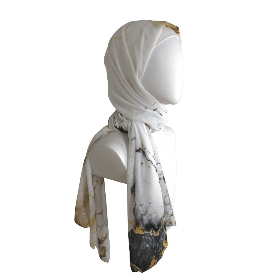 Fancy Marble Chiffon Hijab Scarf | Metallic Gold Silver Hijab | Lina Zibdeh