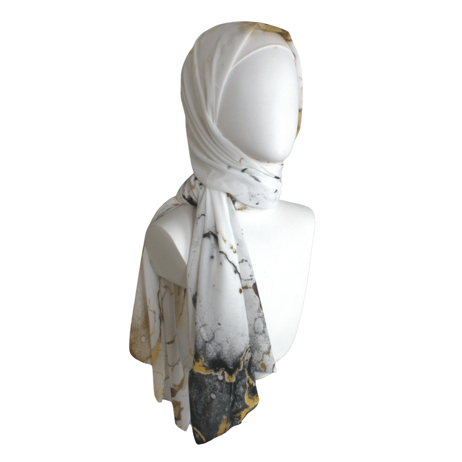High-end Marble Chiffon Hijab Scarf | Metallic Gold Silver Hijab | Lina Zibdeh