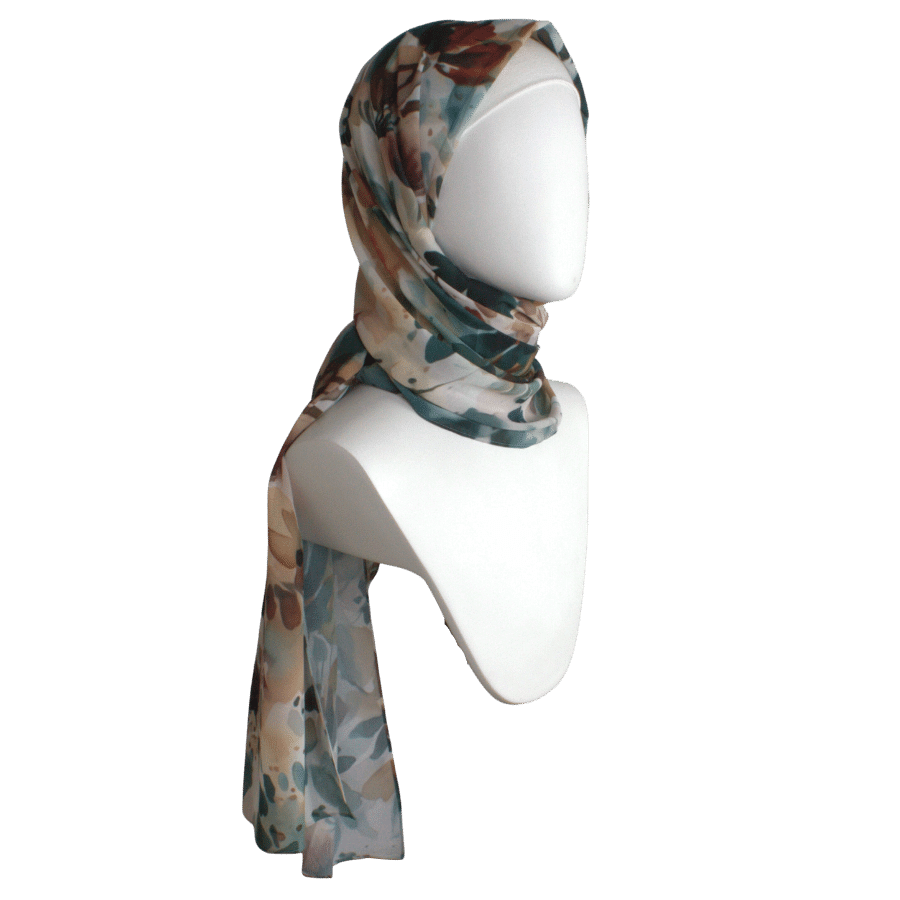 Unique floral hijab scarf chiffon | Army Green and brown hijab | Lina Zibdeh