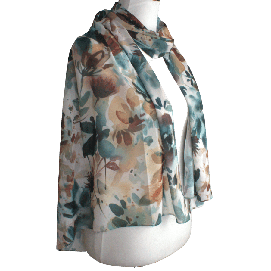 Luxury floral hijab scarf chiffon | Army Green and brown hijab | Lina Zibdeh