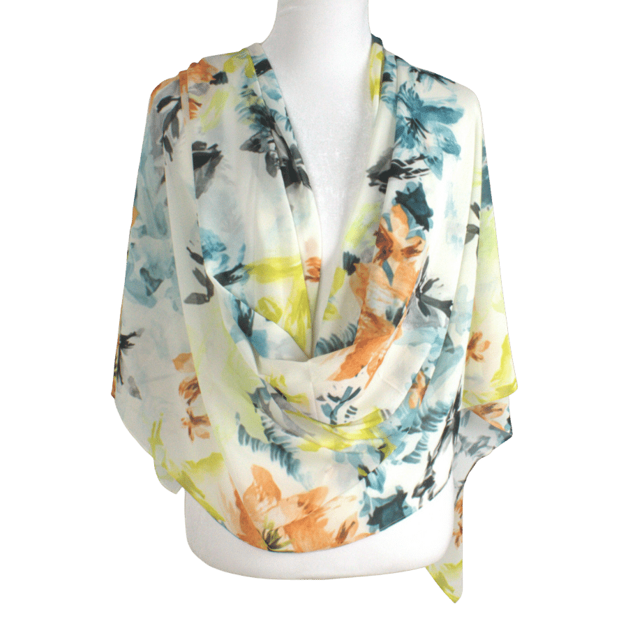 Floral Chiffon Hijab | Teal Orange printed hijab  | Lina Zibdeh