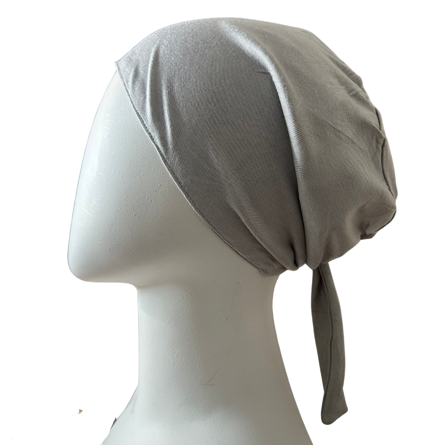 Satin Lined Silver Tie-Back Hijab Cap - NEW