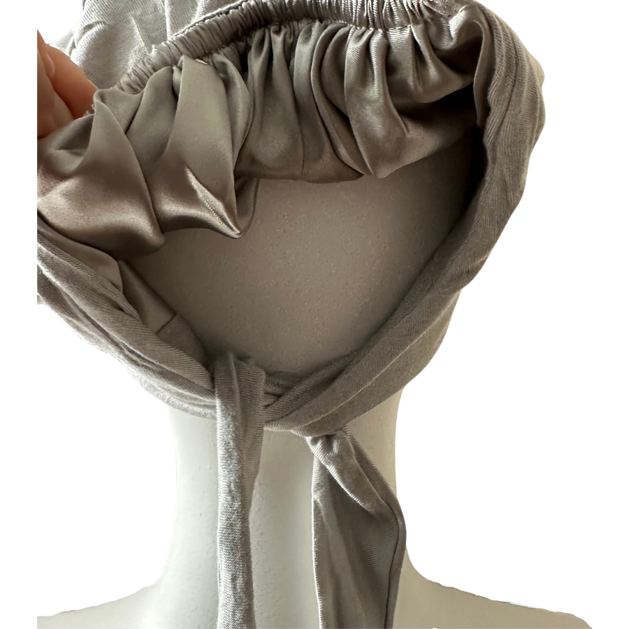 Satin Lined Silver Tie-Back Hijab Cap - NEW