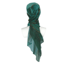 Back view of emerald chiffon hijab drape showing soft, airy better grip texture