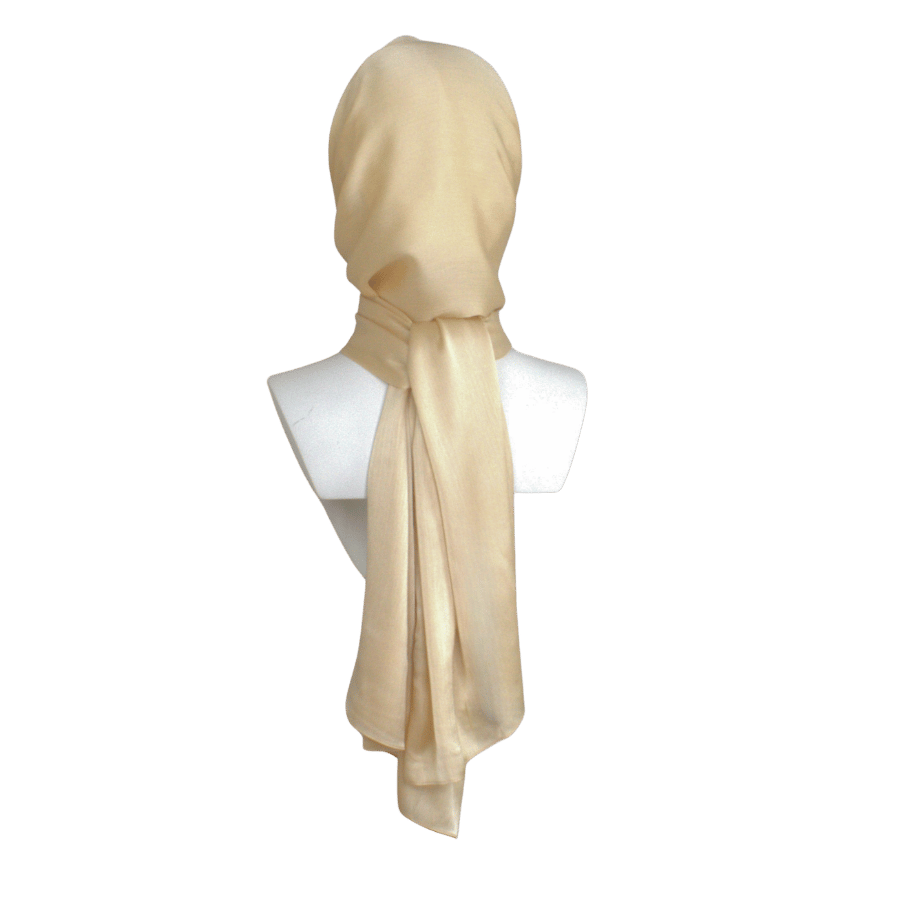 Easy to wrap satin crinkle golden hijab for parties and special occasions and eid | Lina Zibdeh