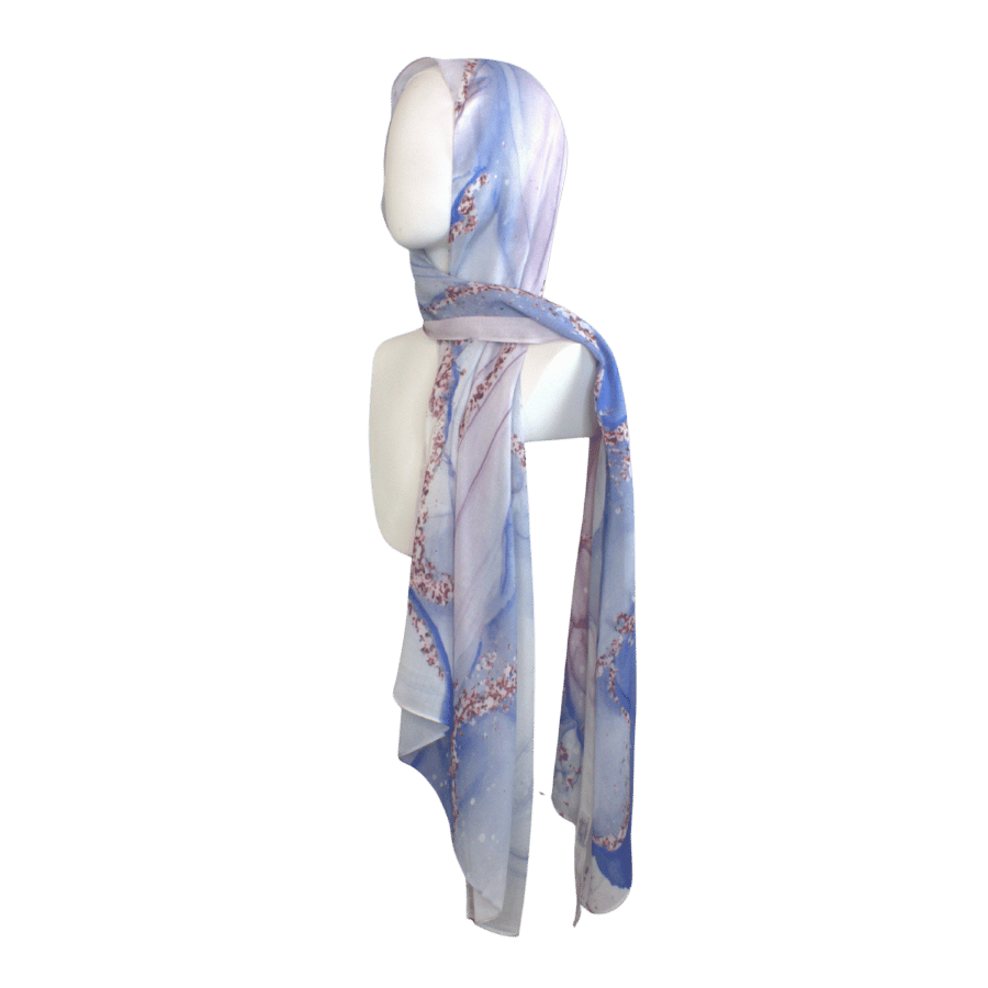 Twilight Brush designer bamboo modal hijab with blue-violet wavy print | Lina Zibdeh