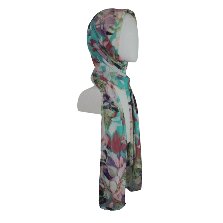 A designer floral hijab scarf of premium chiffon quality ideal for work and everyday and for the fall season | Lina Zibdeh