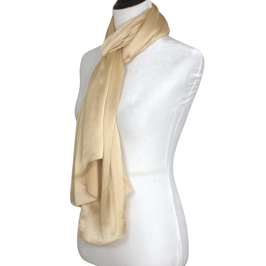 A bright golden hijab scarf for formal events and parties, satin crinkle maxi size easy to style and better grip | Lina Zibdeh