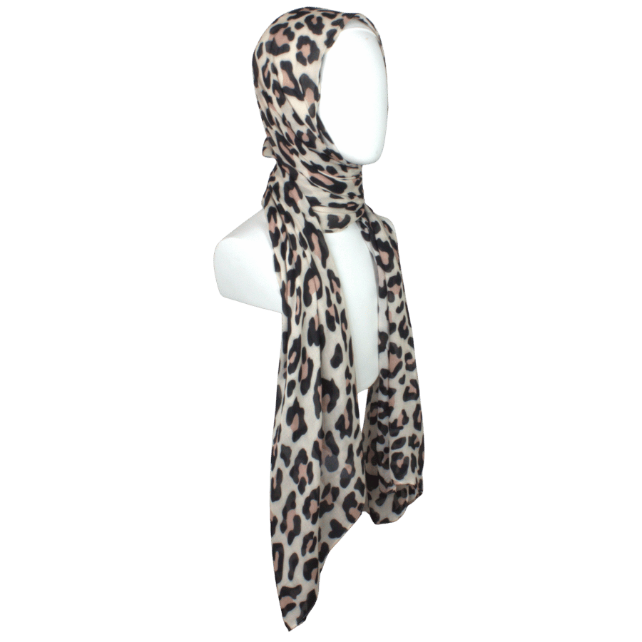 bamboo leopard printed hijab scarf premium quality, lightweight, moisture wicking and non-slip | Lina Zibdeh