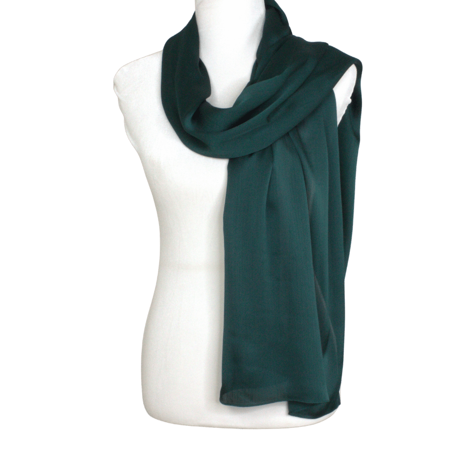 Dark green formal hijab scarf for fancy occasions | Emerald green satin hijab scarf muslim fashion | Lina Zibdeh