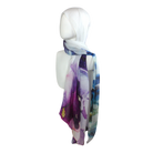 Double bordered bamboo modal hijab scarf in white and watercolor purple black strokes. Ideal for headscarf in the summer and hot weather | Lina Zibdeh