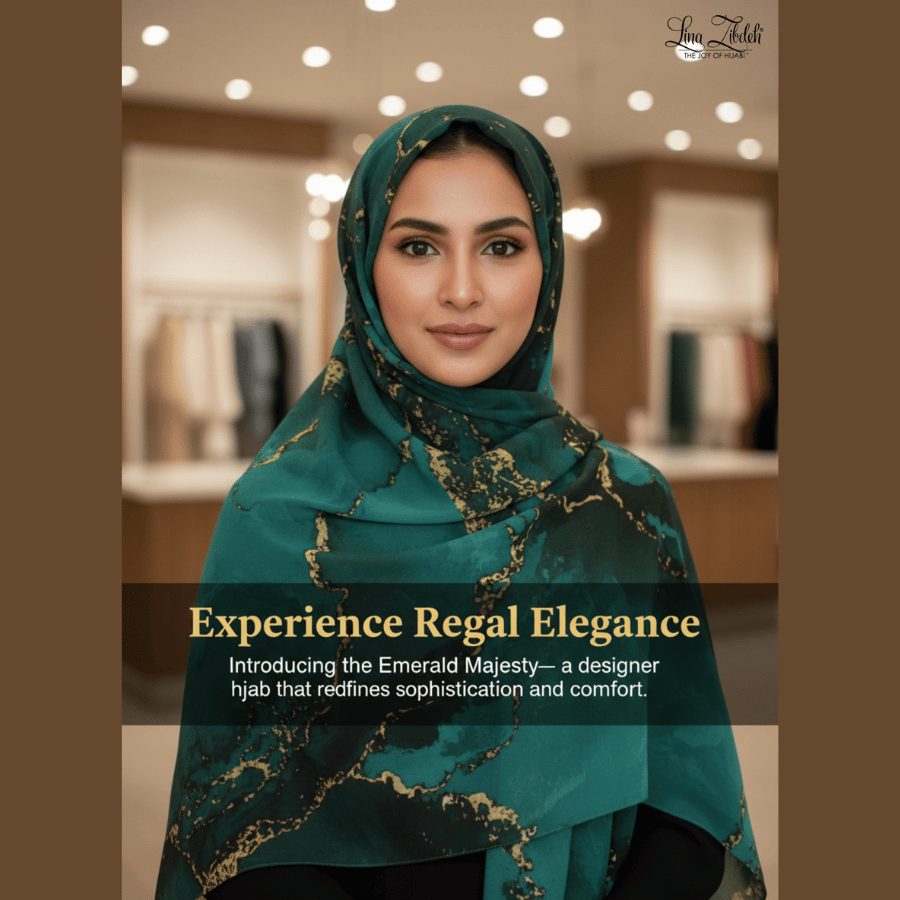Model wearing Emerald Majesty chiffon hijab styled for modest fashion and everyday elegance