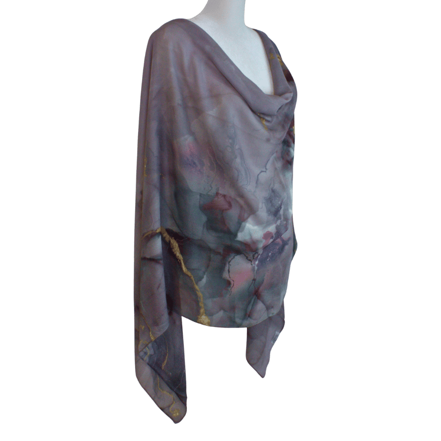 Designer bamboo modal hijab in purple mauve and gold, lightweight and breathable, ideal for hot flashes and everyday elegance | Lina Zibdeh