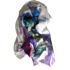 Double bordered bamboo modal hijab scarf in white and watercolor purple black strokes. Ideal headscarf in the summer and hot weather and matches nicely with many outfits | Lina Zibdeh