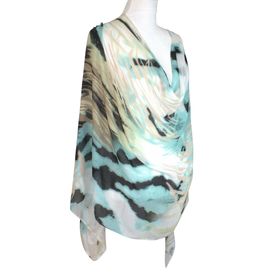 Comfortable Bamboo Modal Hijab with Stylish Print in green black and beige, premium 100% bamboo scarf lightweight, non-slip | Lina Zibdeh