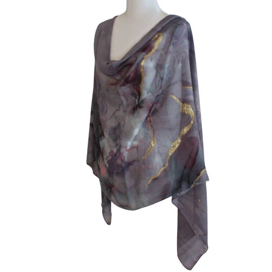 watercolor printed purple and gold bamboo modal hijab for elegant women, comfortable in hot weather, suitable for daily wear or as a gift | Lina Zibdeh