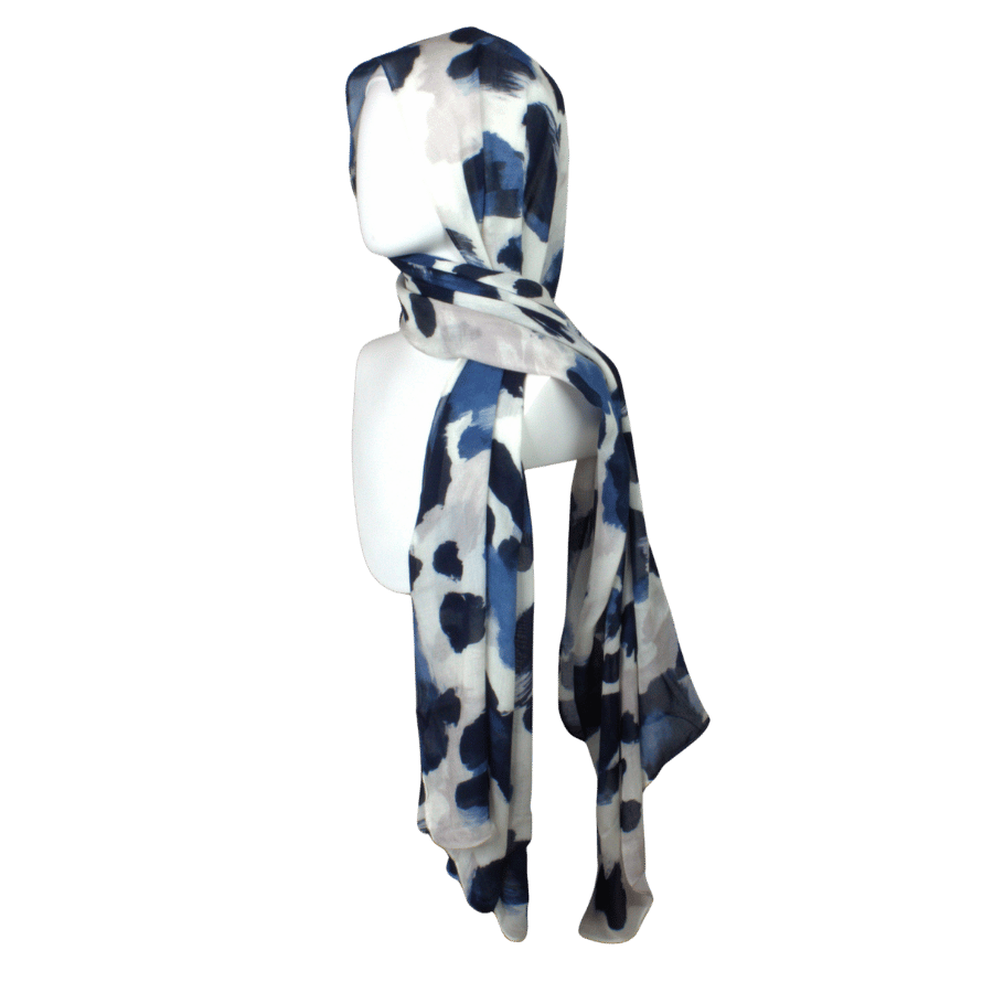 Everyday bamboo modal hijab – blue, black, and neutral leopard print ideal for women who value quality and high end modest syle | Lina Zibdeh