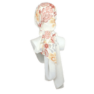 One-of-a-kind printed chiffon hijab styled with solid ivory side – refined and professional for workwear looks | Lina Zibdeh

