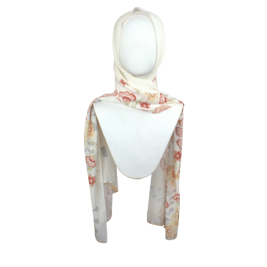 Floriva double-sided luxury chiffon hijab in ivory and blush floral – lightweight and elegant for everyday wear | Lina Zibdeh

