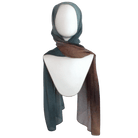 Luxury printed modal hijab – 100% bamboo, ombre teal to chocolate brown gradient, styled on mannequin | Lina Zibdeh