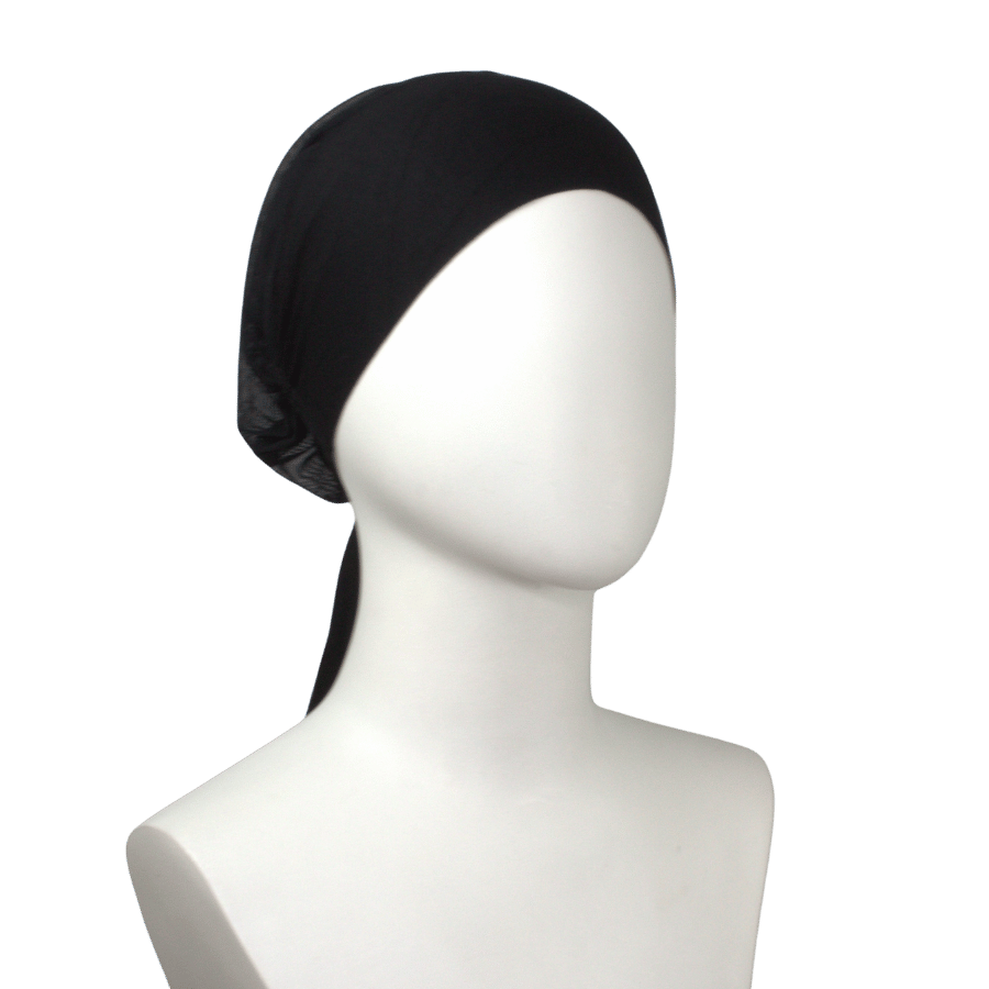 Shop Your everyday breathable non-slip and adjustable mesh tie-back hijab in black | Lina Zibdeh