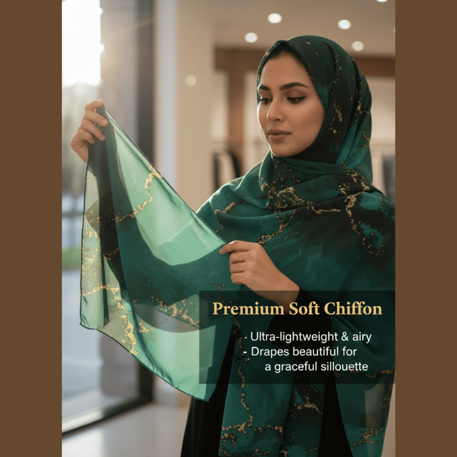 Close-up of premium chiffon hijab edges and stitching for high-quality detail