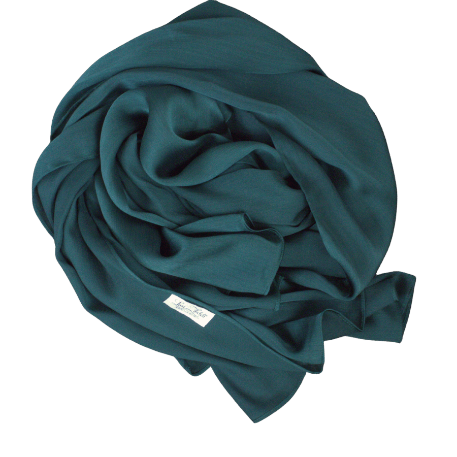 Dark green formal hijab scarf for fancy occasions | Emerald green satin hijab scarf muslim fashion | Lina Zibdeh