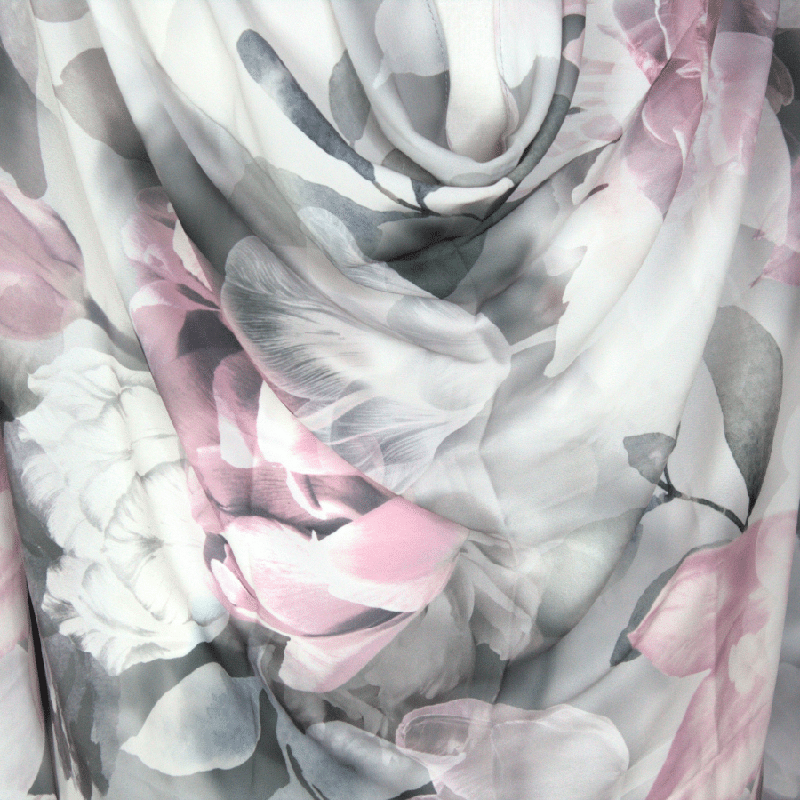 Premium grey silver and rose pink floral hijab, perfect for a chic, polished look | Lina Zibdeh